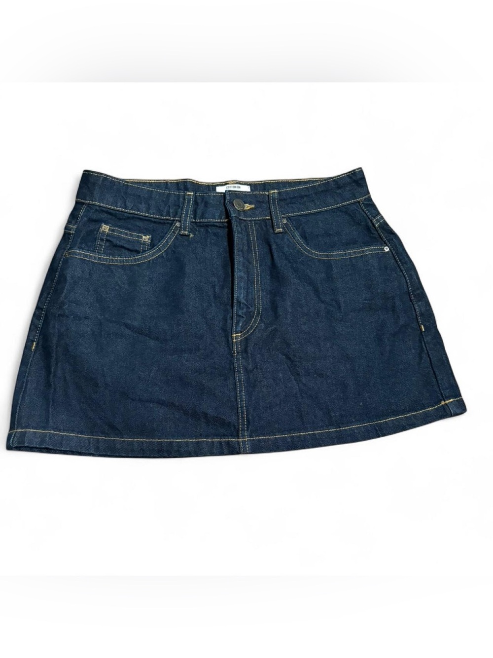 Cotton On Dark Blue Denim Mini Skirt with Contrast Stitching
